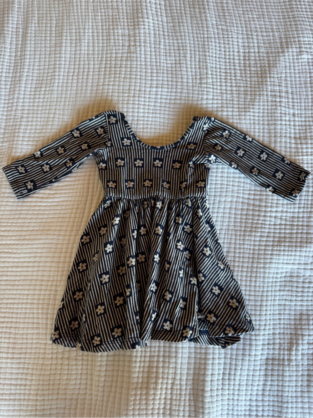 Alice and Ames Girls Navy Floral Stripe Fit-and-Flare Dress
